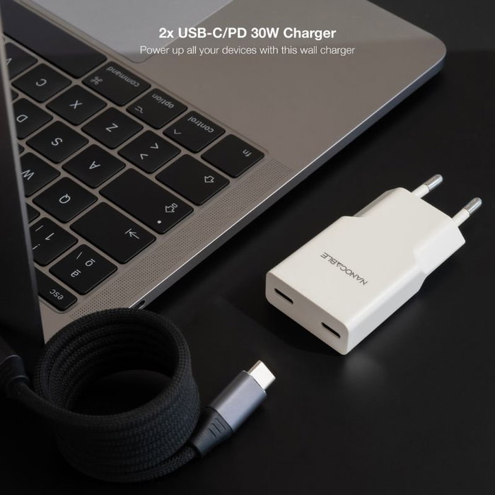 Nanocable Cargador de Pared 2xUSB-C PD 30W Blanco Nanocable Cargador de Pared 2xUSB-C PD 30W Blanco